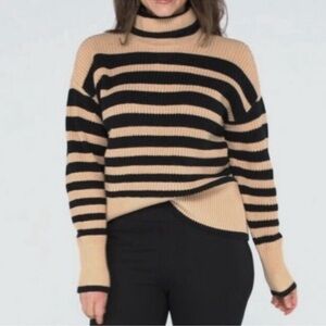 Cabi Striped Black and Tan Women's Sweater